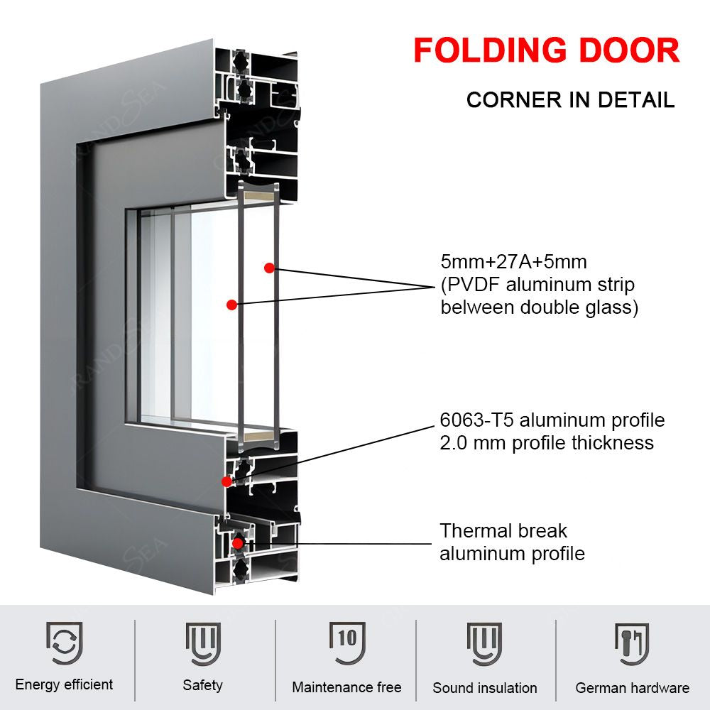 Exterior Accordion Kitchen Bi Fold Door Aluminum Glass Folding Doors for Veranda