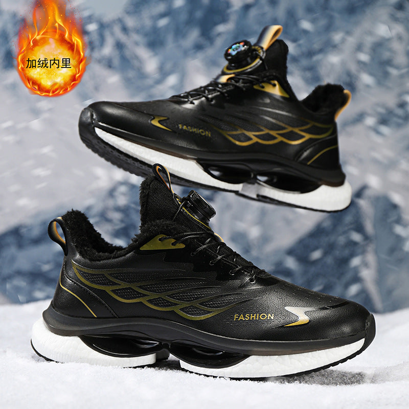 Winter Men's Shoes2025New Rotating Button Running Sports Shoes Men's Breathable Thick Bottom Popcorn Cushioning Running Shoes
