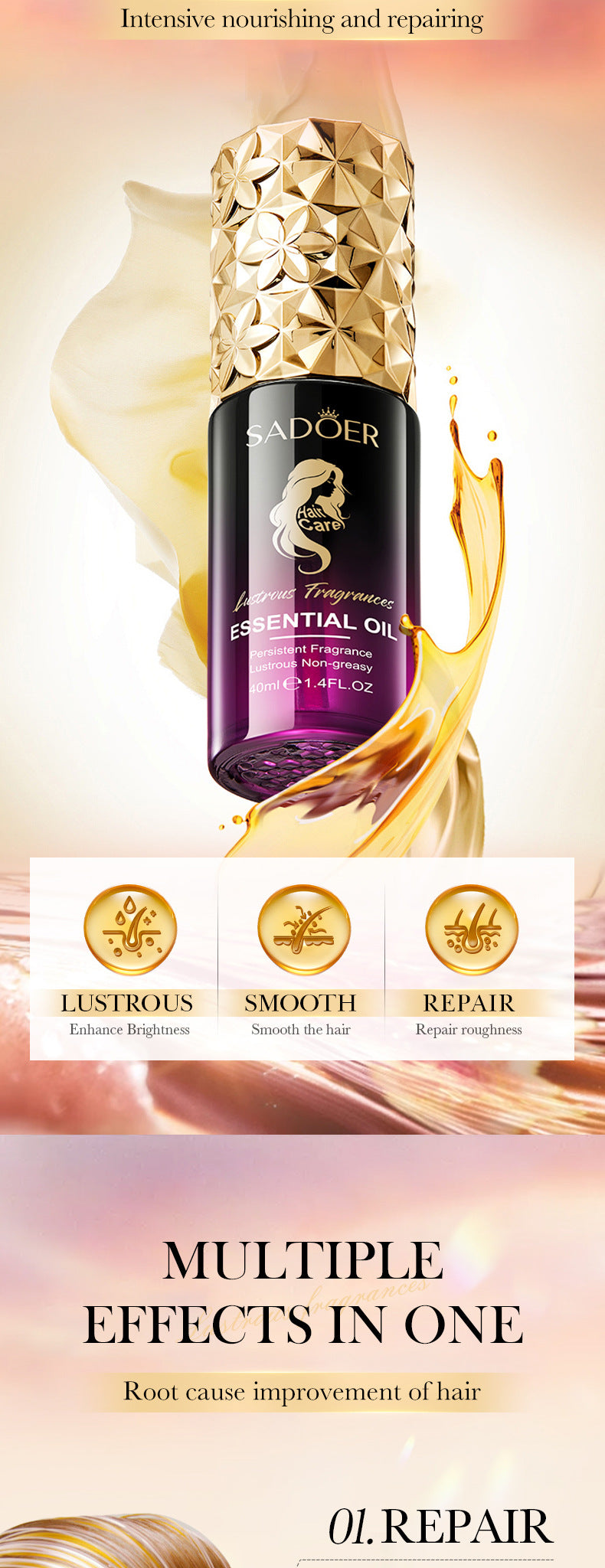 Fragrance Hair Care Essential Oil40ml SADOER Repair Smooth Nourishing Hair Conditioner  Wholesale