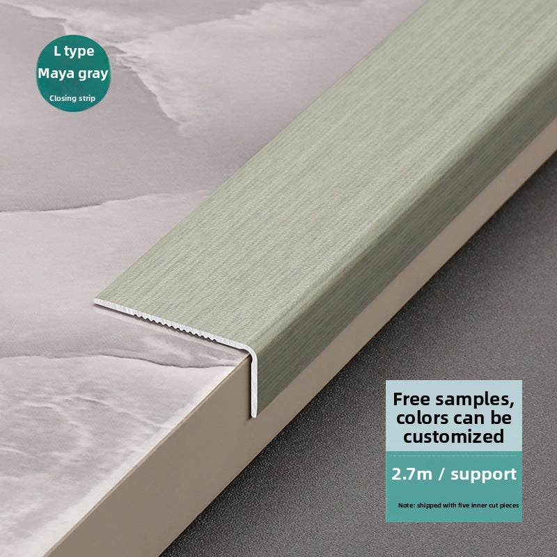 Aluminum alloy wood grain L Edge trim for wooden flooring at right angles7Decorative tile edge trim with embossed pattern for exterior corners