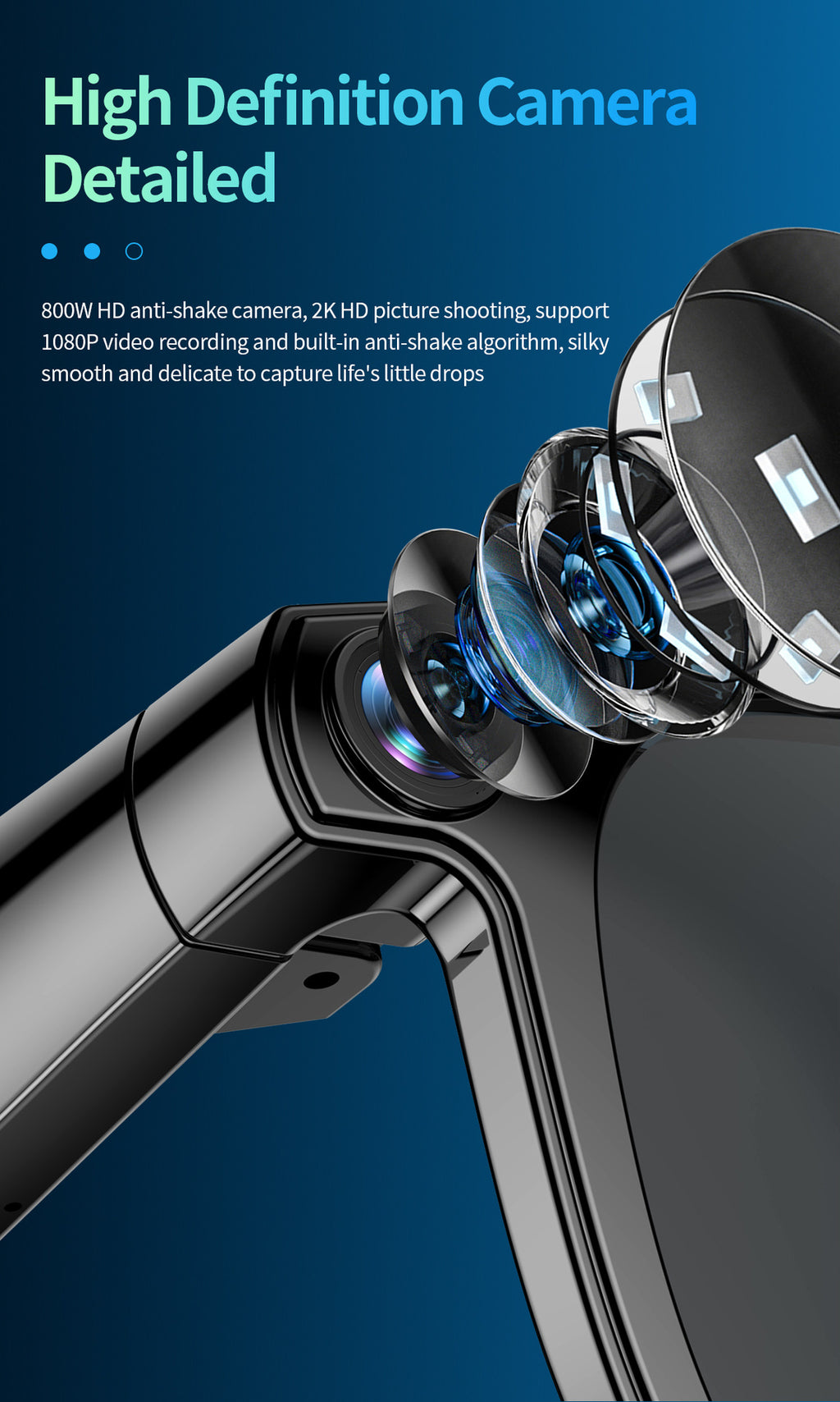 CY01Smart Glasses800100 Megapixel Camera with Image Stabilization1200P Video Recording AI Simultaneous Translation Character Recognition