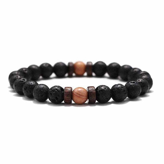 European and American Men's White Pine Blue Dot Bracelet Natural Stone8mm Bracelet Accessories Red Pine Volcanic Stone Spacer Bracelet