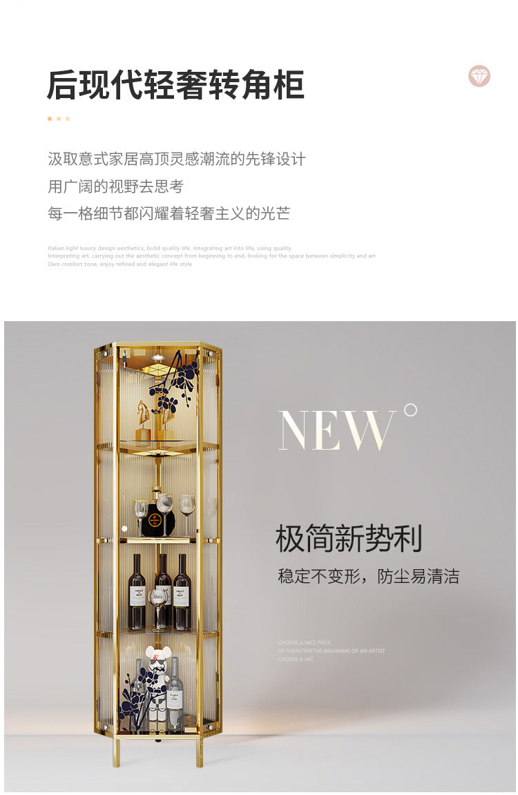 High-End Light Luxury Glass Corner Cabinet Modern Minimalist Living Room Wall Corner Cabinet Triangle Storage Cabinet Sideboard Wine Cabinet