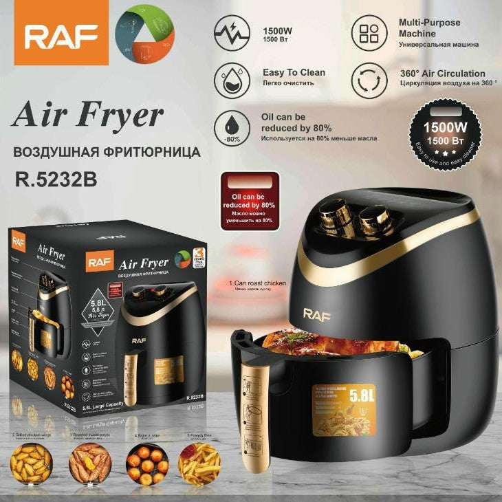 RAF European style air fryer for home use with large capacity Multifunctional Smart French Fries Fully Automatic Fryer 5.8L