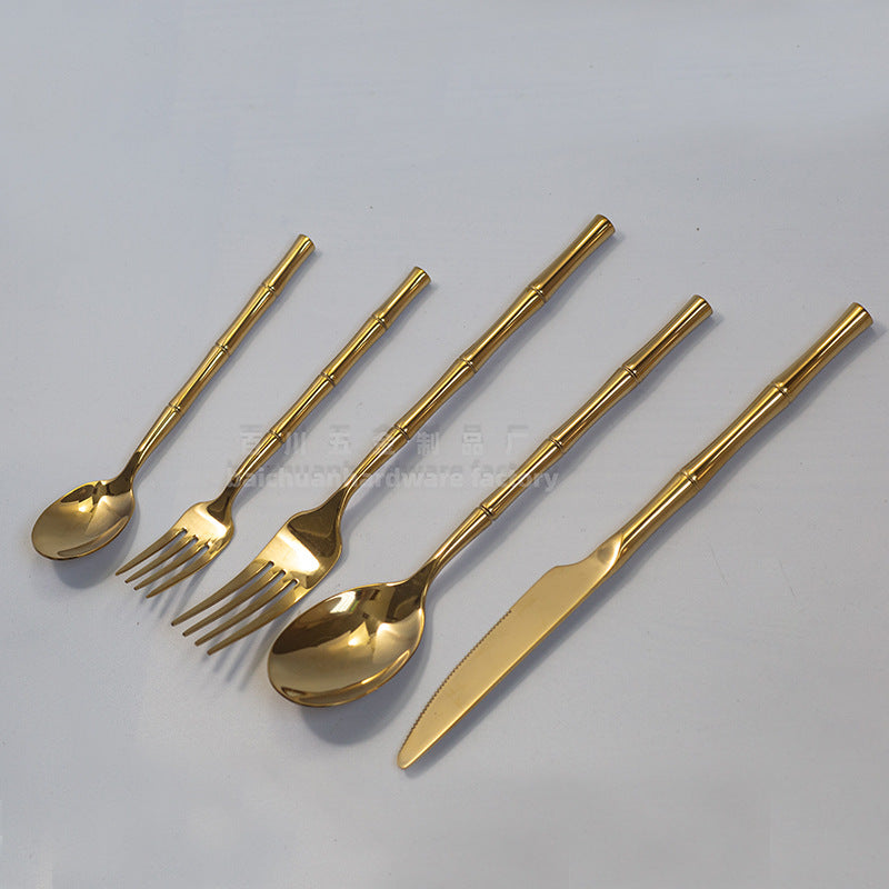 304Stainless Steel Bamboo Chopsticks and Spoon Set High-End Solid Tableware Household Set Dessert Spoon Fork Fruit Fork Tableware