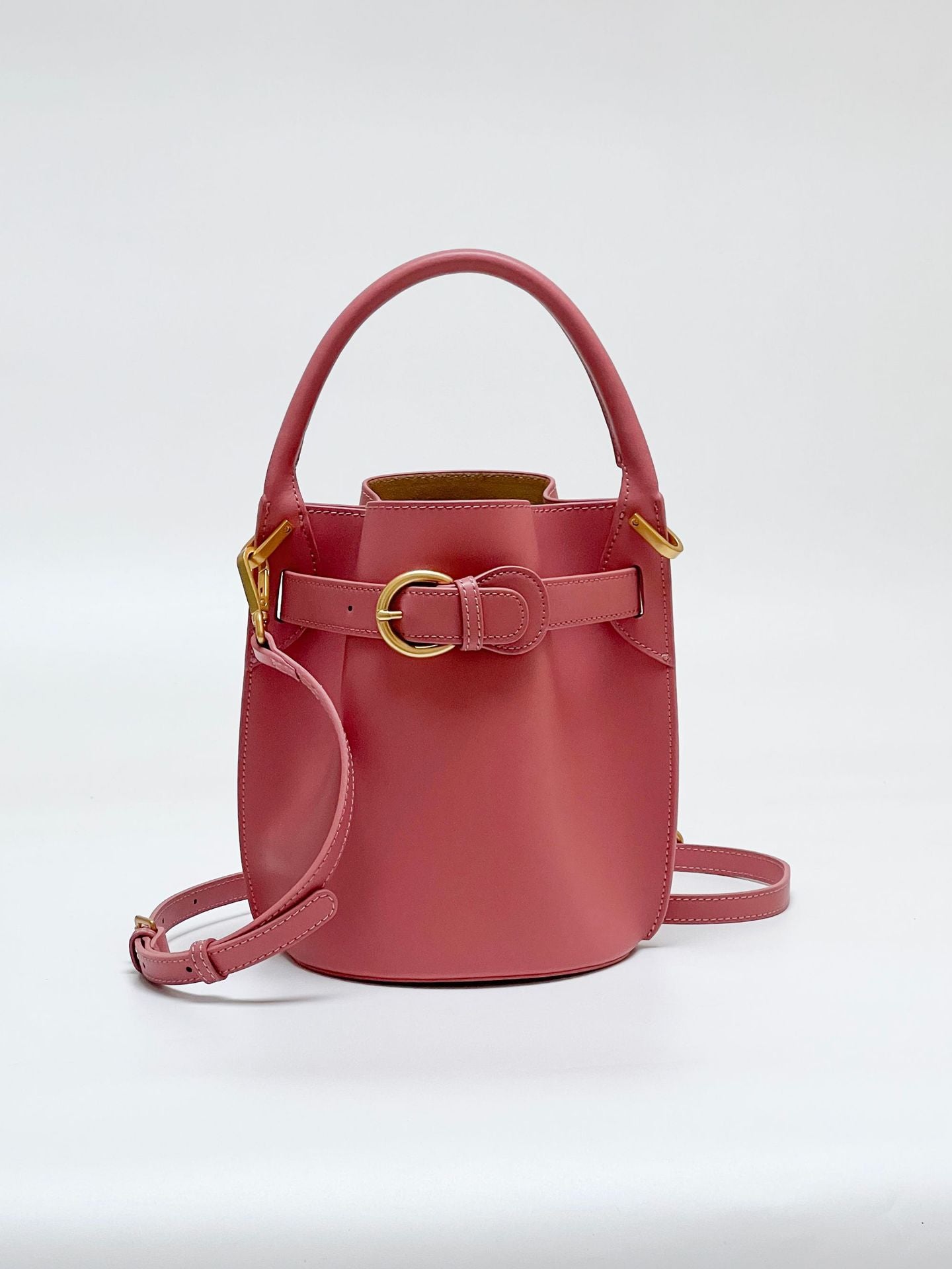 Frosted Leather Bucket Bag Genuine Leather Korean Style Versatile Niche Design Light Luxury Handbag Single Shoulder Crossbody Women's Bag Large Capacity