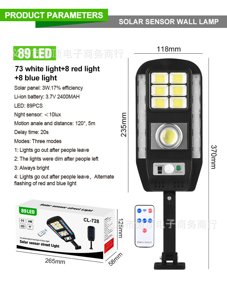 New outdoor solar light with colorful warning street light COB Garden Light with Human Body Sensor with Remote Control