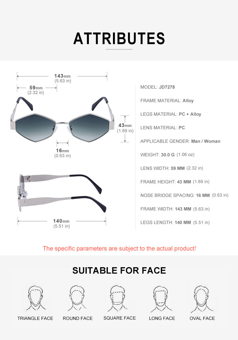 European and American Fashion Irregular Metal Sunglasses for Women Trendy Personality Wide Temple Sunglasses Wholesale sunglass