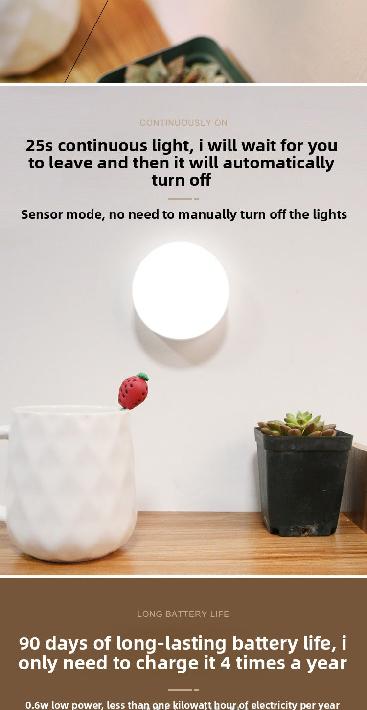 LED Intelligent Human Body Sensor Light USB Rechargeable Night Light Corridor Light Home Aisle Wardrobe Light Bedroom Bedside Light