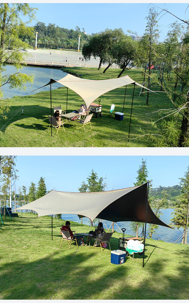 Silver Coated Sunshade Awning Outdoor Sun Protection Black Coated Four-Pole Canopy Camping Tent Equipment Windproof Thickened