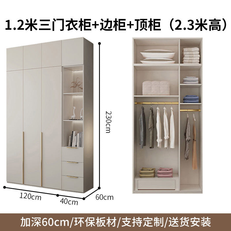 Custom Solid Wood Wardrobe for Home Bedroom Modern Simple Cream Style Hot-Selling Storage Cabinet One-Door to Ceiling Large Wardrobe