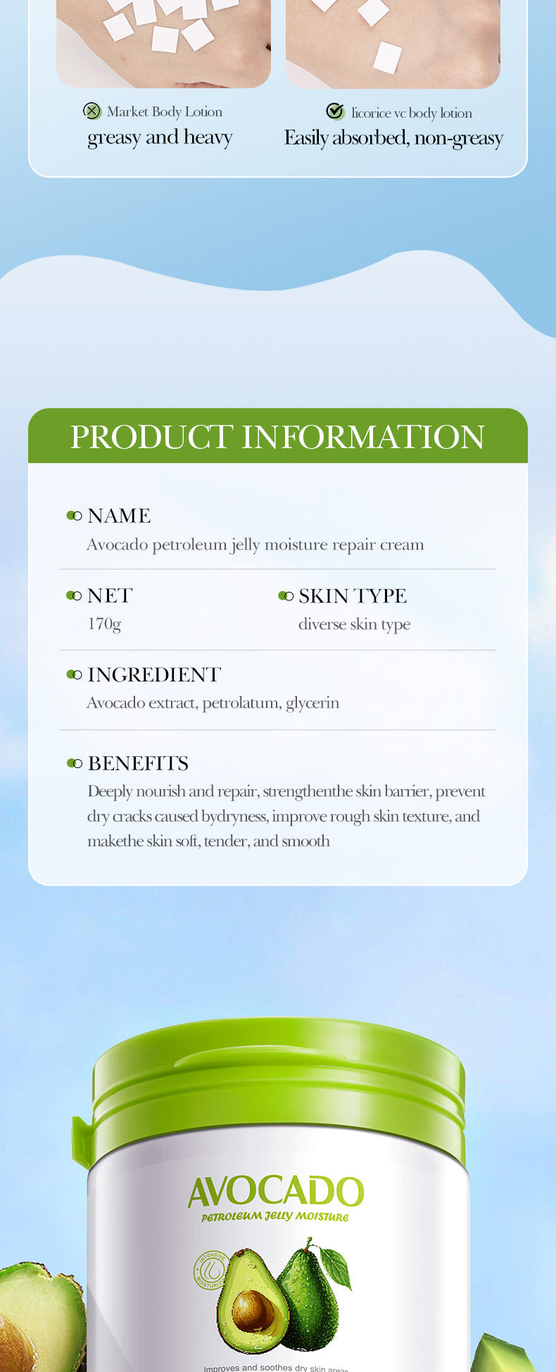 Avocado Repair Cream FAYANKOU Vaseline Soothing Anti-Cracking Moisturizing Lotion  Wholesale