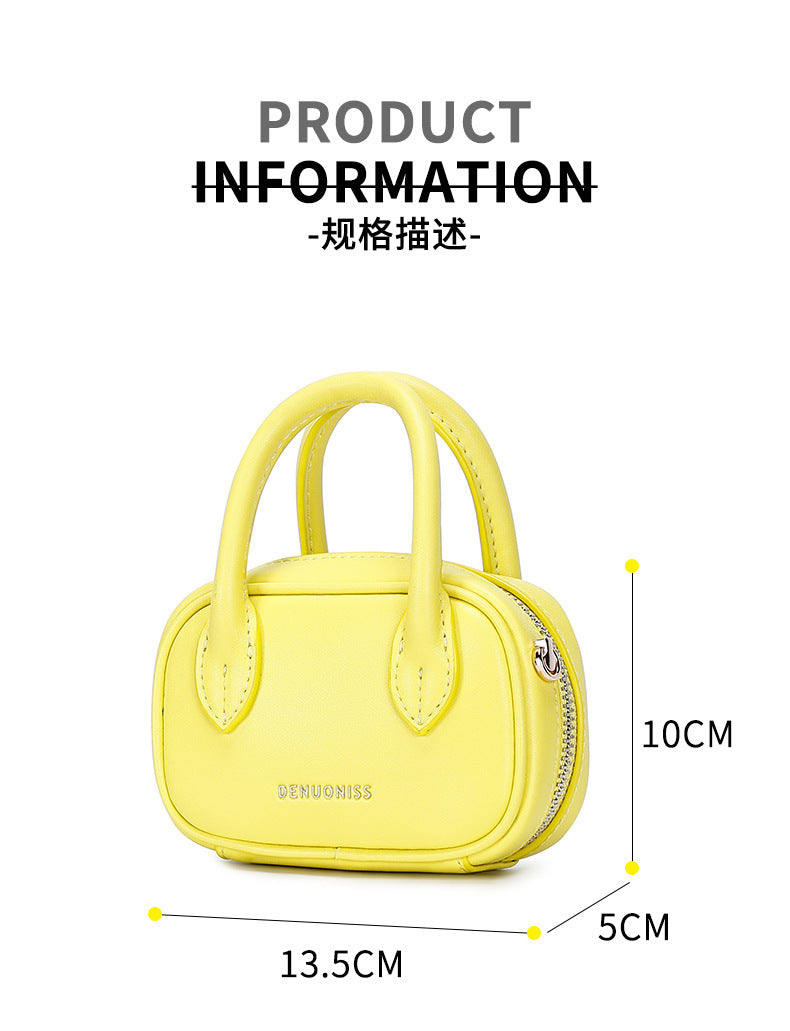 Korean Style Niche Pam Handbag for Women Fashionable Versatile Crossbody Bag Cowhide Handheld Lipstick Coin Purse Double Zipper