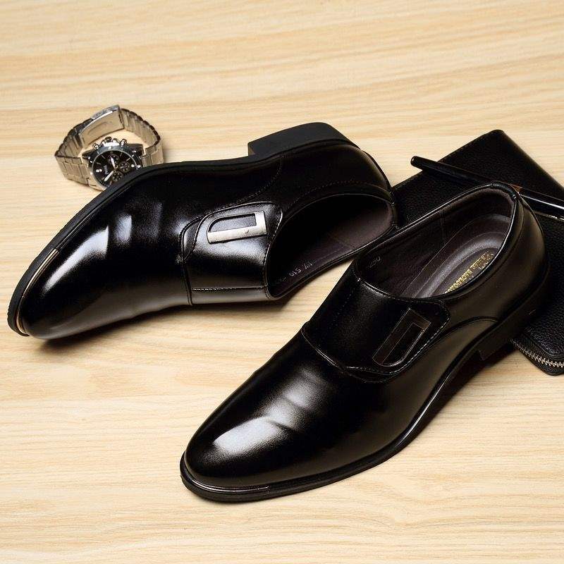 Men's Business Casual Leather Shoes Soft Sole Formal Youth Shoes Korean Style Slip-On Student Shoes