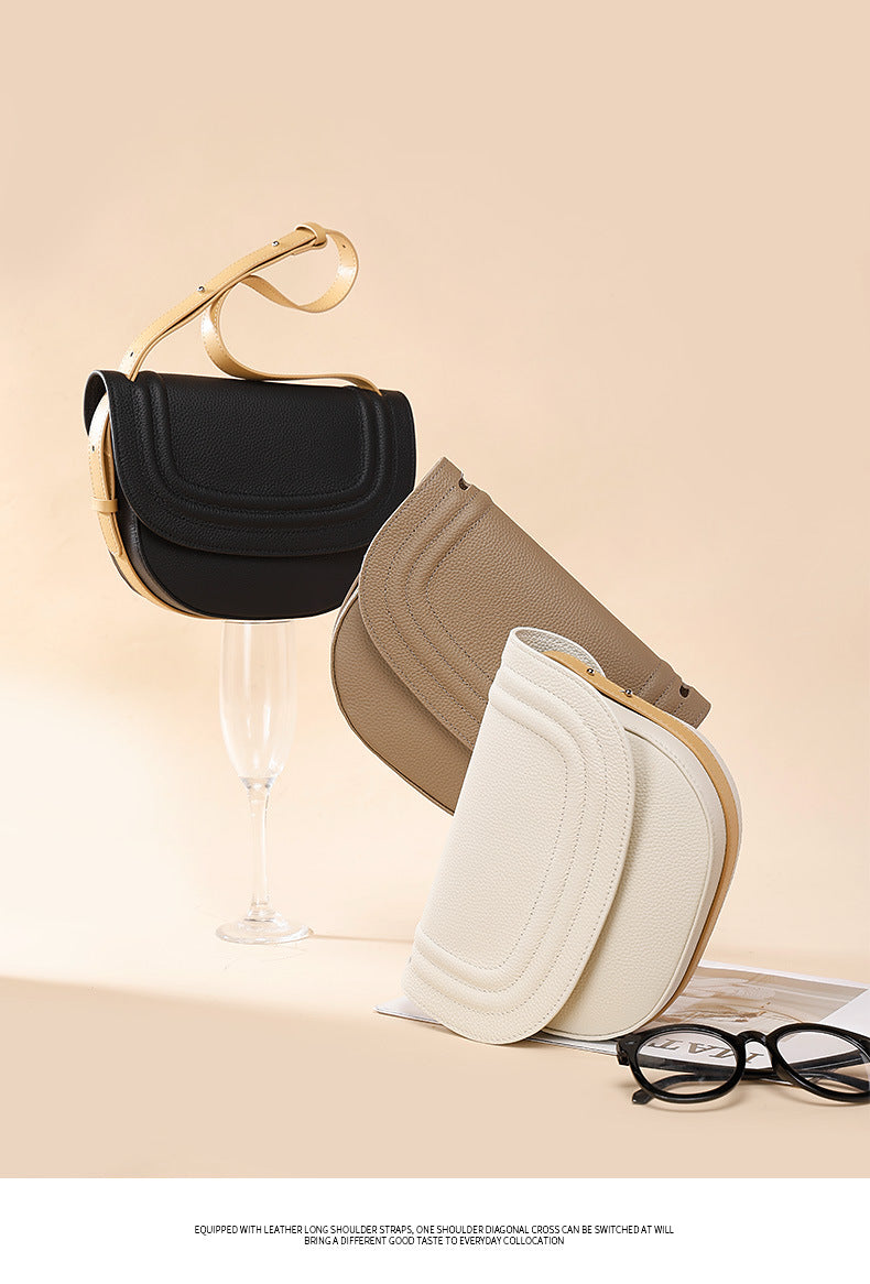 In Stock Trendy Retro Saddle Bag Semi-Circular Niche Texture Crossbody Women's Bag Simple Versatile Shoulder Bag for Women Daily Style