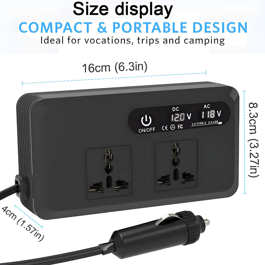 Universal Socket Car Inverter200W Hot Sale12V Turn110V/220V Double USB Double Type-C