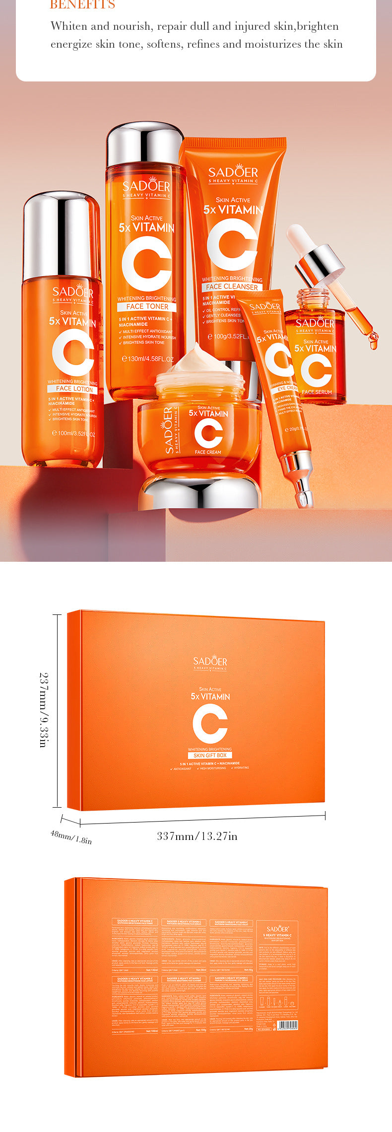 Five Dimensions in  C Skin care product set SADOER Whitening and brightening skin care six-piece set  foreign trade wholesale