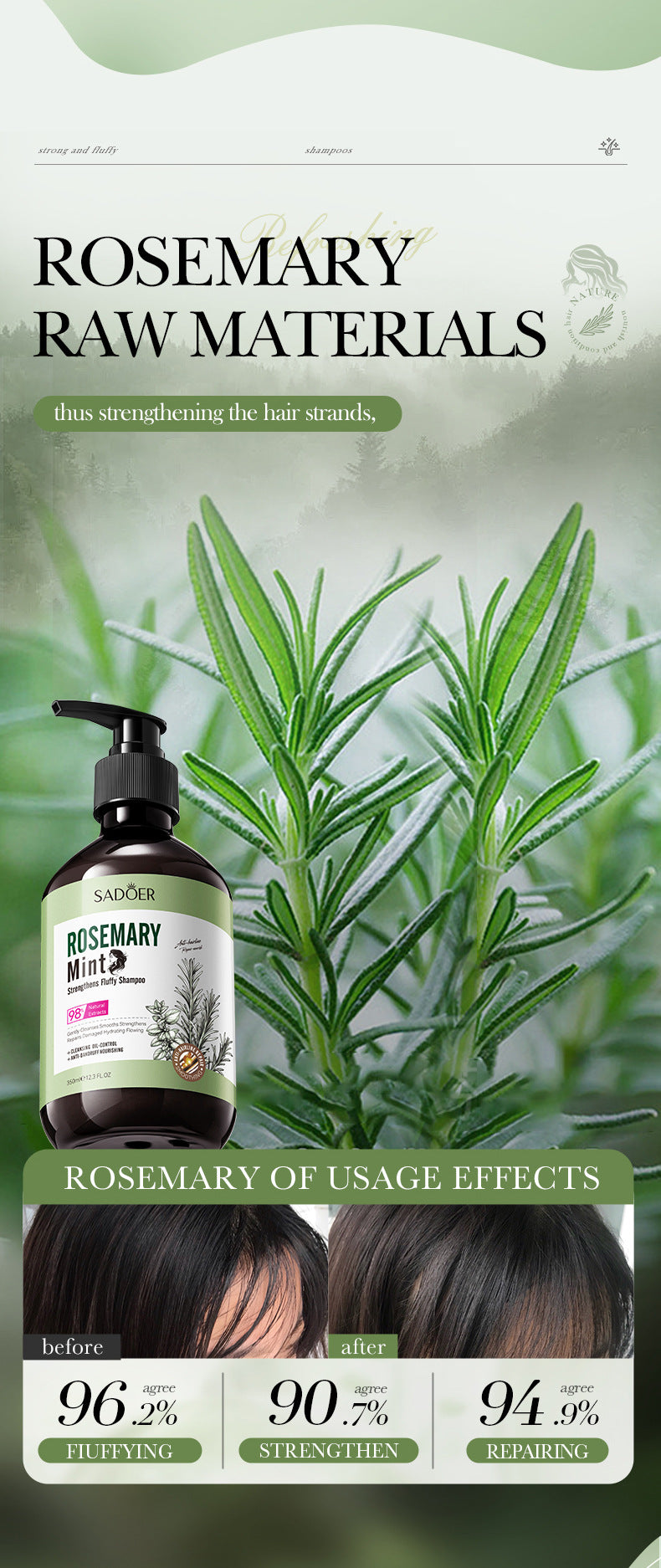 Mint Rosemary Fluffy Shampoo SADOER Strong Shampoo  Wholesale