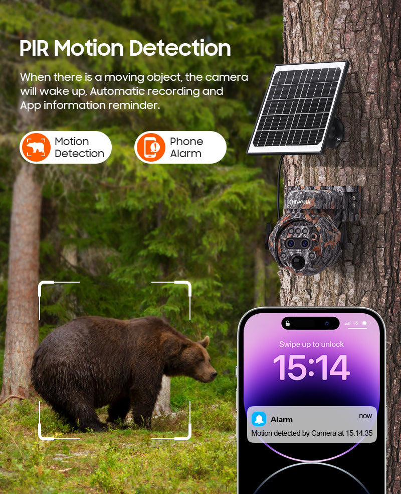Camouflage122x Zoom Solar Camera Outdoor Forest4G Binocular HD AI Full Color Night Vision Surveillance