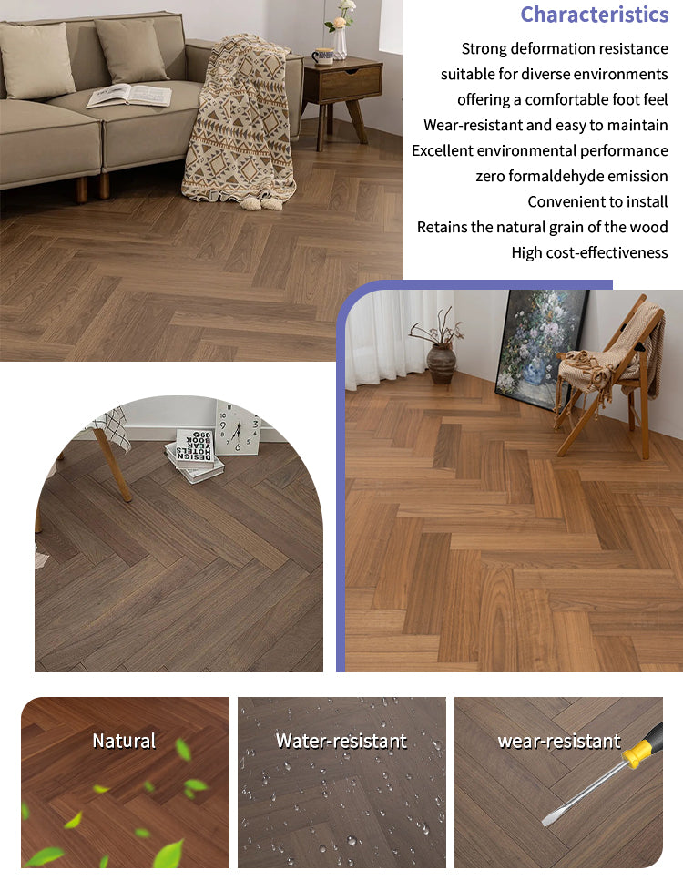 Luxury 14mm Custom Black Walnut Herringbone Engineered Flooring | Waterproof Anti-slip Exterior Click Lock for Parks Schools