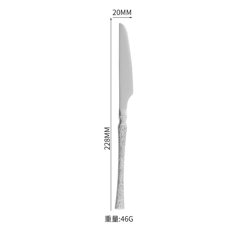 410Stainless Steel Cutlery Hotel Restaurant Hammered Knife Fork Spoon Set Western Small Waist Bark Pattern Steak Knife Fork