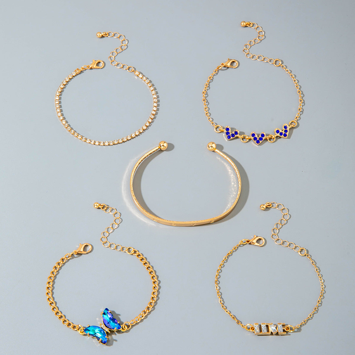 European and American Jewelry High-End Imitation Crystal Butterfly Bracelet Set Fashion Inlaid Diamond Heart Bracelet Wholesale