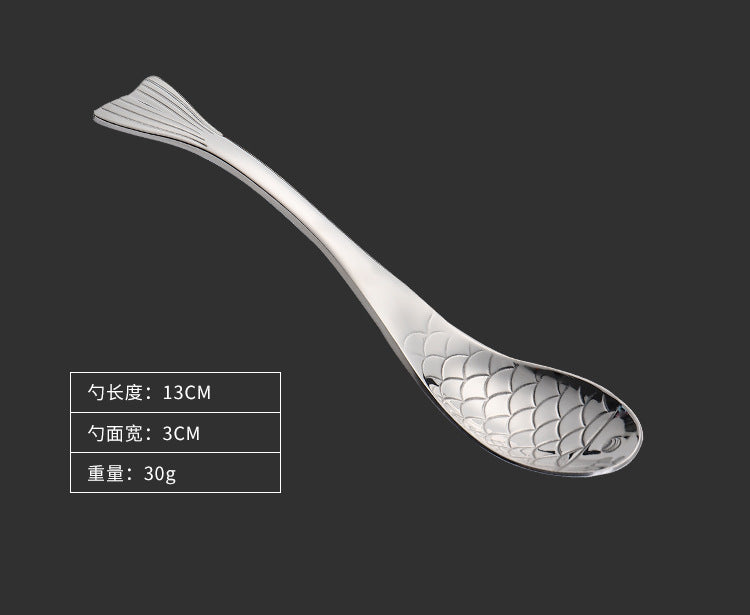 304Stainless Steel Spoon Cooking Restaurant Spoon Pickled Fish Spoon Cartoon Spoon PVD Titanium-plated Colorful Fish Tail Cute Spoon
