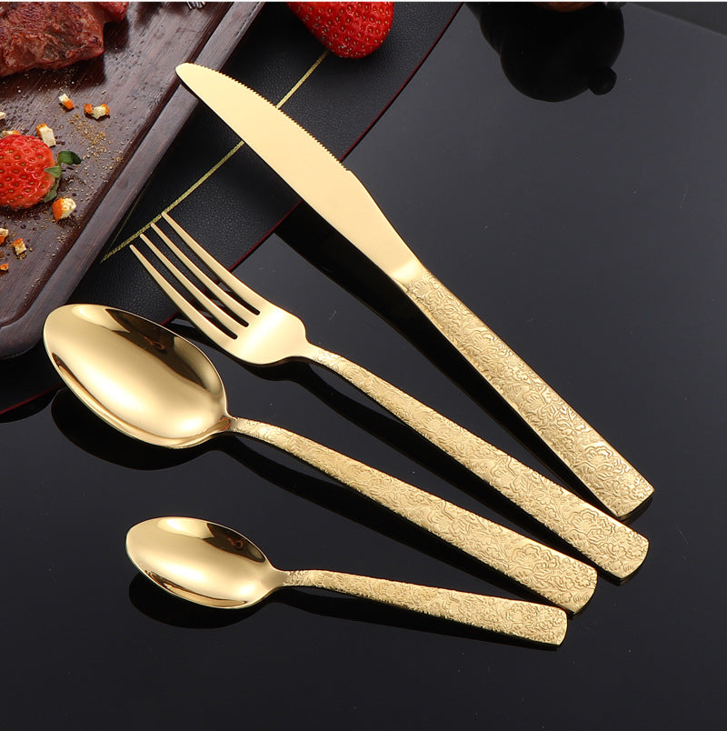 410Stainless Steel Tableware Restaurant Embossed Pattern Knife Fork Spoon24Western Steak Knife and Fork Set