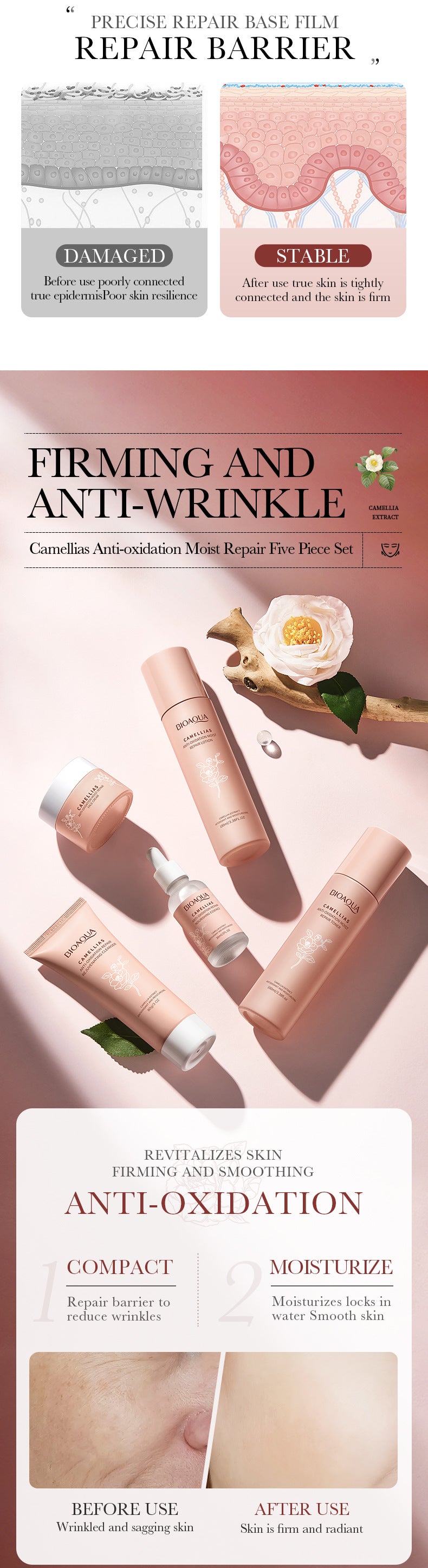 Camellia Five-piece Set BIOAOUA Hydrating and Moisturizing Skincare Set  Wholesale