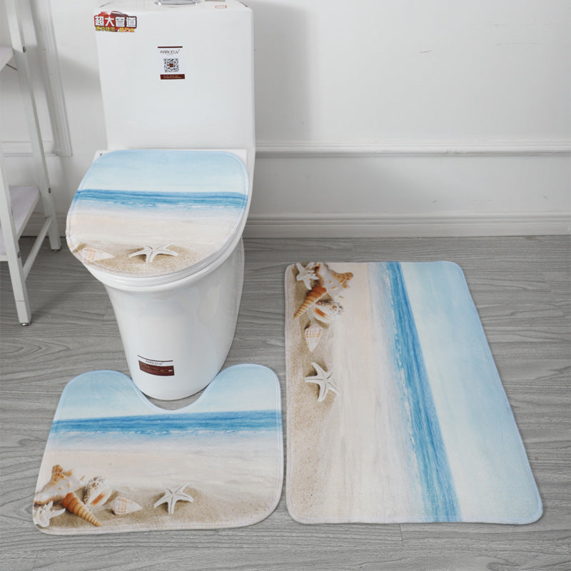Coral Fleece Toilet Three-Piece Set Bathroom Mat Flannel Water Absorption Non-Slip Foot Mat Manufacturer Label