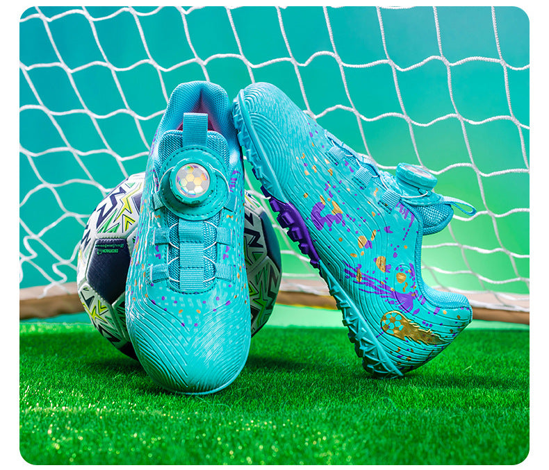Rotating Button New Children's Soccer Shoes Girls' Spike Training Shoes Girls' Elementary School Sneakers Sports Shoes