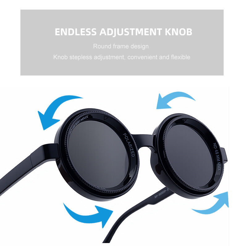 Nighttime Driving Glasses Round Frame ND Adjustable Zoom Men's Sunglasses2025New Polarized Sunglasses