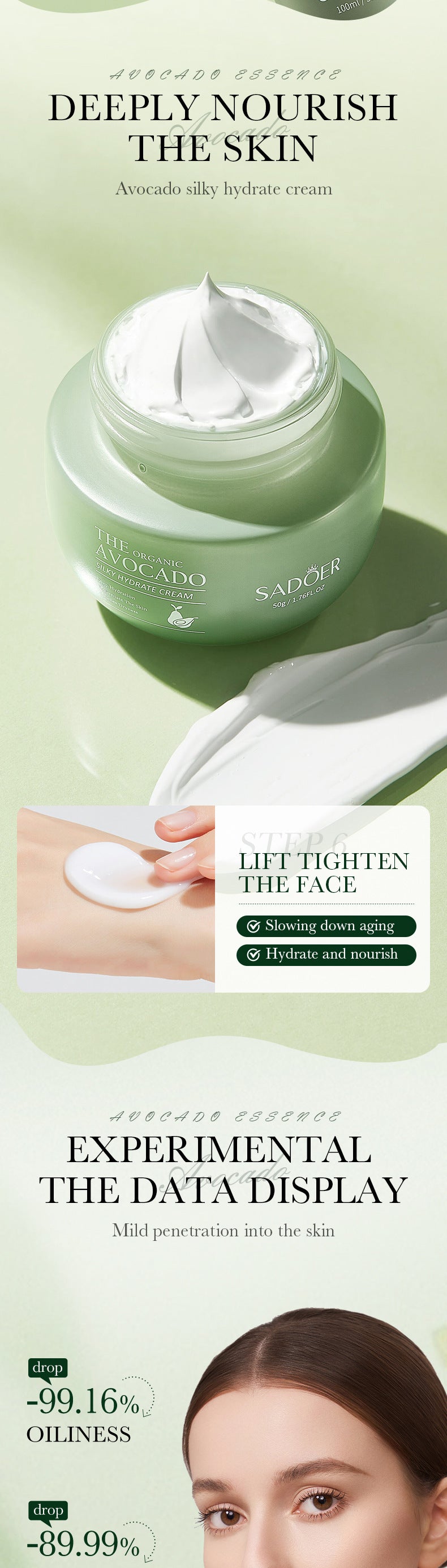 Avocado Skincare Set SADOER Cleansing, hydrating, and moisturizing six-piece set for  foreign trade wholesale