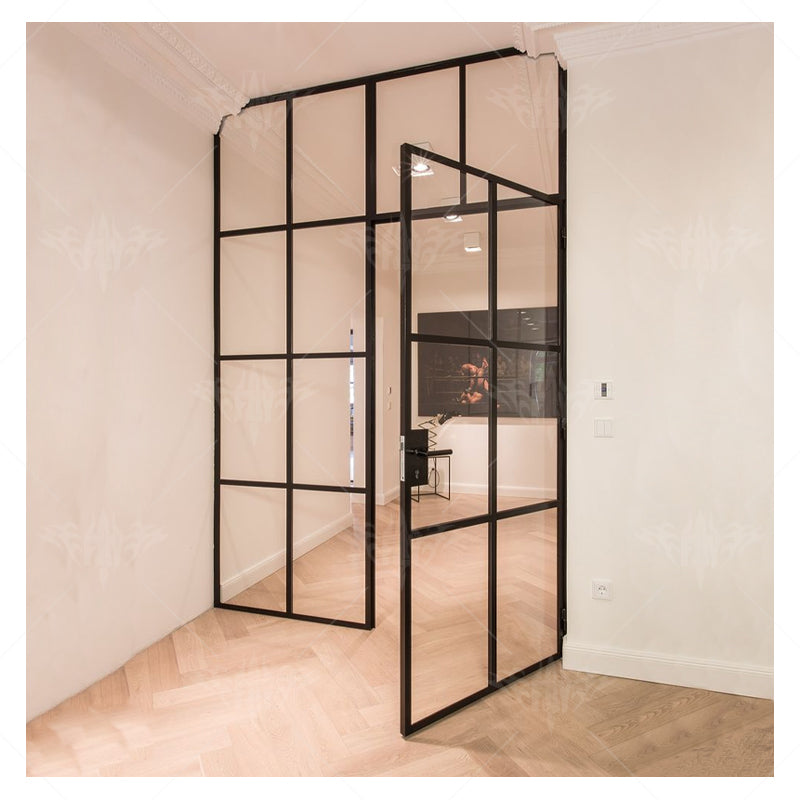 Hot Sales Metal Black Frame DoubleTemperd Glass Swing Interior Door for House
