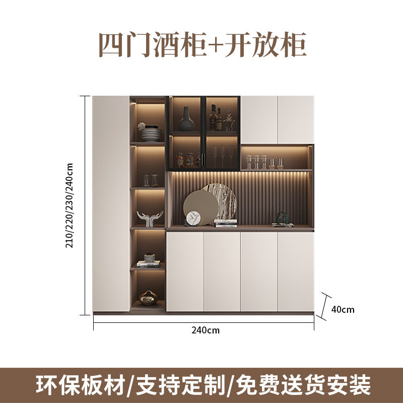 Solid Wood Sideboard Cabinet Against Wall Integrated Modern Minimalist Glass Door Wine Cabinet Dining Living Room Storage Cabinet Home Organizer