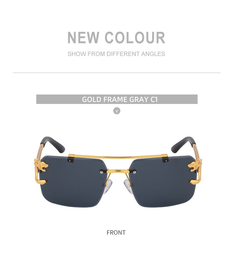 European and American Retro Double Bridge Sunglasses for Men Fashion Leopard Rimless Cut Edge Sunglasses for Women Wholesale shades