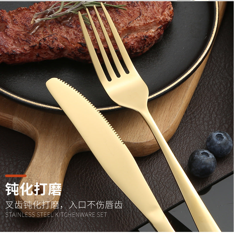 410Stainless Steel Cutlery Set Restaurant Square Handle Knife Fork Spoon24Set of Western Steak Knives and Forks