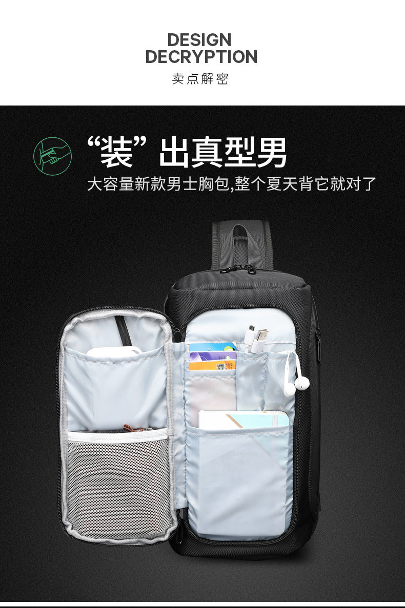 OZUKO Men's Functional Chest Bag Waterproof Crossbody Bag Multifunctional Shoulder Bag Outdoor Sports Large Capacity Trendy Bag
