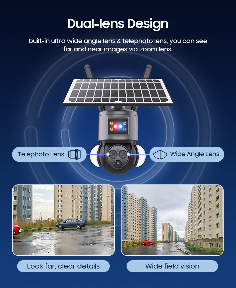 New Product12Binocular Hybrid Zoom Solar Camera Courtyard6MP High Definition Red and Blue Alarm Monitoring