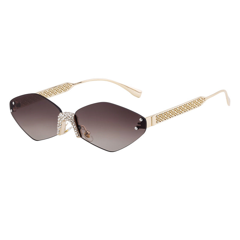New Diamond Cut Edge Frameless Sunglasses for Women, Diamond-Studded Sunglasses, Sun Protection, Diamond-Shaped Frame Glasses for Women shades