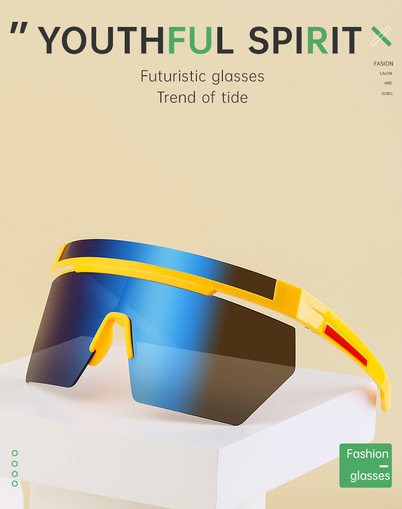 European and American Style Colorful Outdoor Sports Cycling Sunglasses for Women Trendy Fashion One-piece Windproof Sunglasses for Men Wholesale