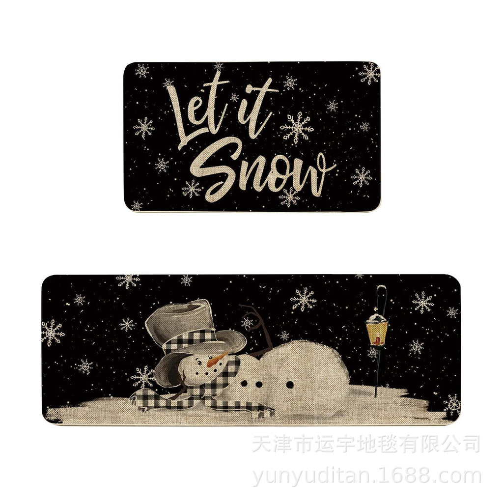 Christmas Kitchen Floor Mat Two-Piece Set Crystal Velvet Water-Absorbent Oil-Absorbent Non-Slip Foot Mat Holiday Decorative Floor Mat