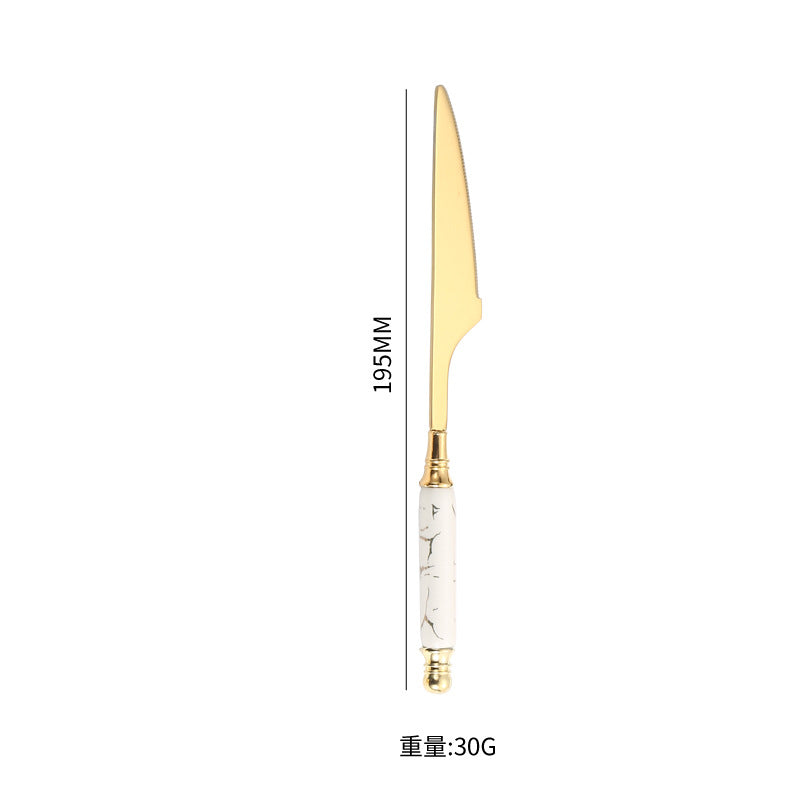 Stainless Steel Cutlery Restaurant Western Steak Knife Fork Imitation Marble Pattern Ceramic Handle Knife Fork Spoon Tea Spoon Tea Fork Set