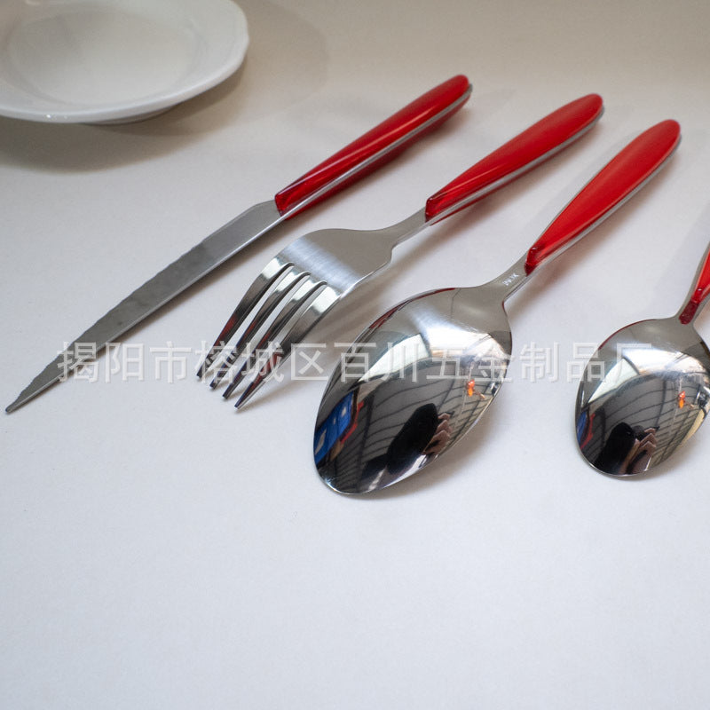 18/10Western Cutlery Set Stainless Steel Knife Fork Spoon Dopamine Color Long Handle Spoon High Aesthetic Home Use