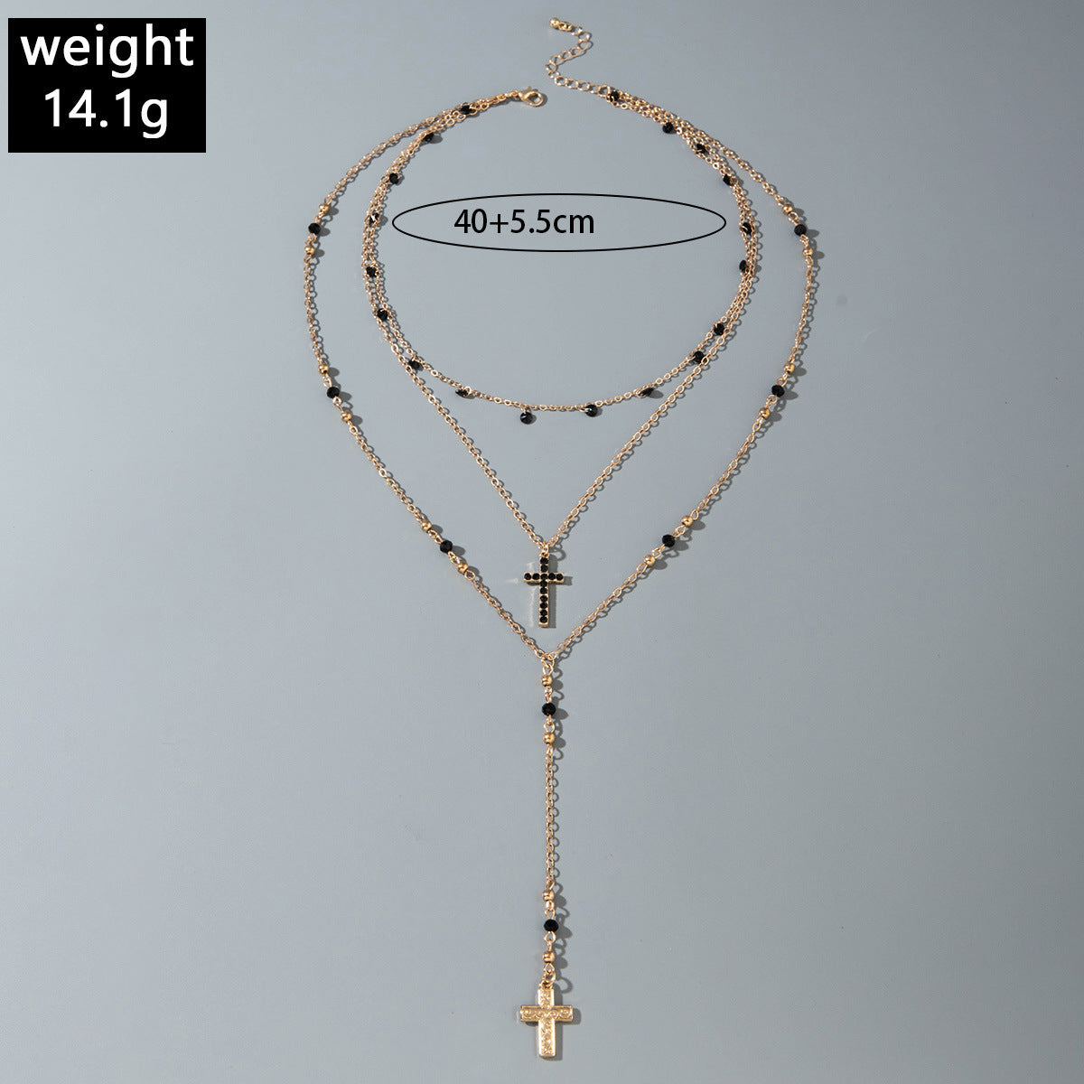European and American Fashion Sense y Women's Tassel Necklace Creative Personality Double Layer Cross Pendant Collarbone Chain Necklace