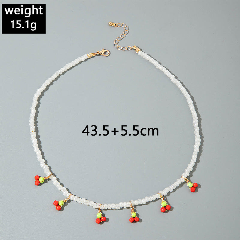 European and American Style Jewelry Light Luxury Imitation Pearl Cherry Necklace High-End Versatile Grass Multi-Layer Stacking Necklace Wholesale