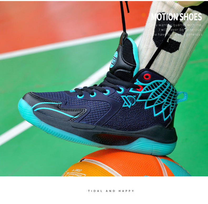 Children's Shoes Breathable Mesh Water-Resistant Sports Shoes for Teenagers Wear-Resistant Shock-Absorbing Non-Slip Professional Training Basketball Shoes