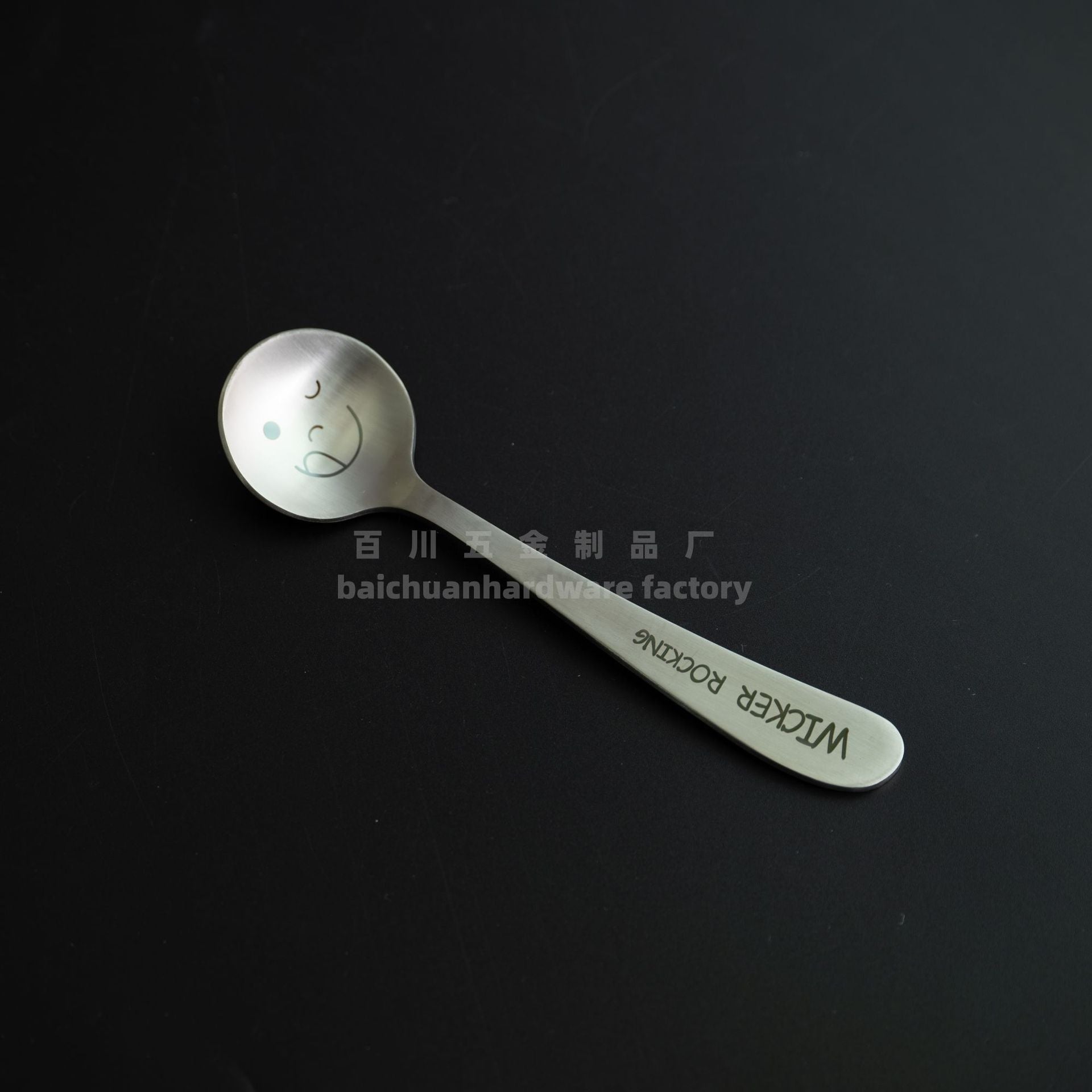 304Stainless Steel Creative Smiley Face Slanted Handle Laser Spoon Chopsticks Fork Student Tableware Full Set Gift Children's Tableware