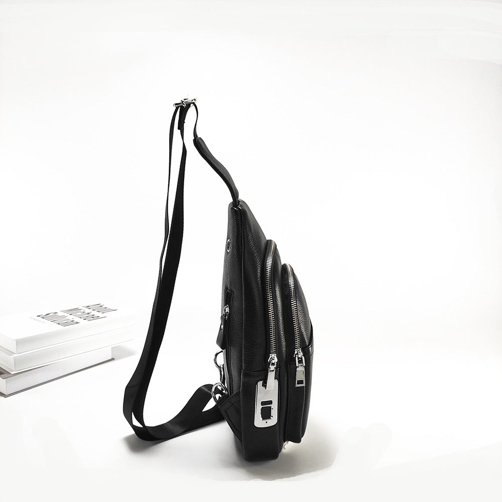 Anti-theft Fingerprint Lock Bag Top Layer Cowhide Men's Single Shoulder Crossbody Bag Multifunctional Crossbody High-end Genuine Leather Chest Bag