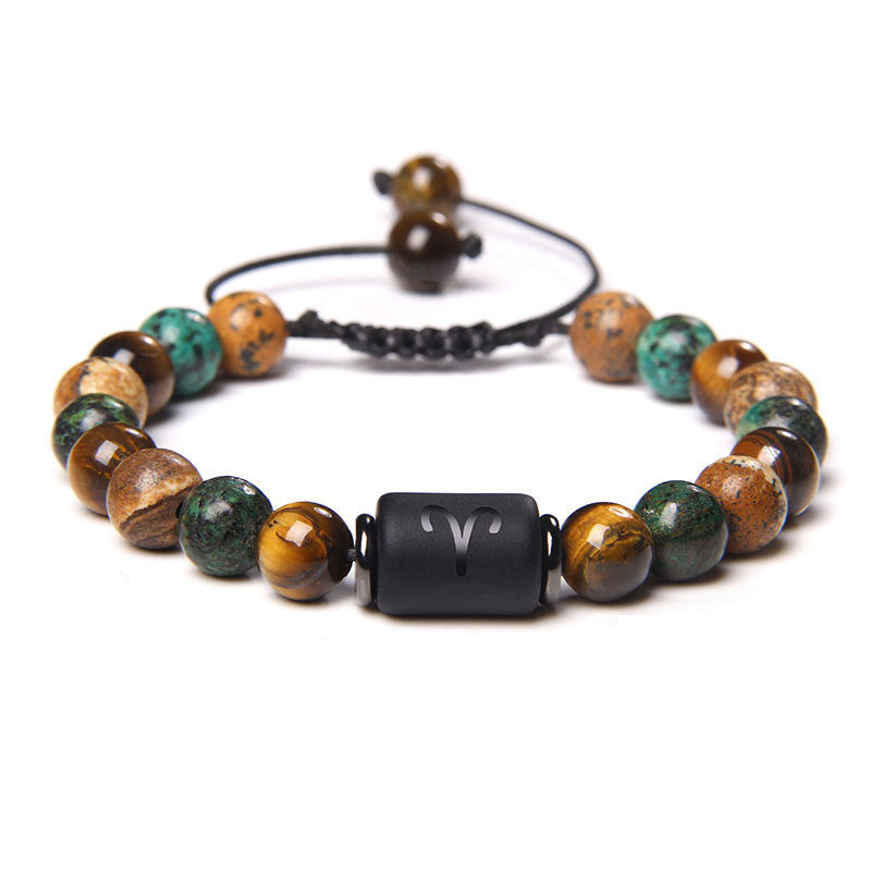 Constellation Friendship Woven Bracelet Natural Stone Spacer Stretchable Bracelet African Pine Tiger Eye Twelve Constellation Bracelet
